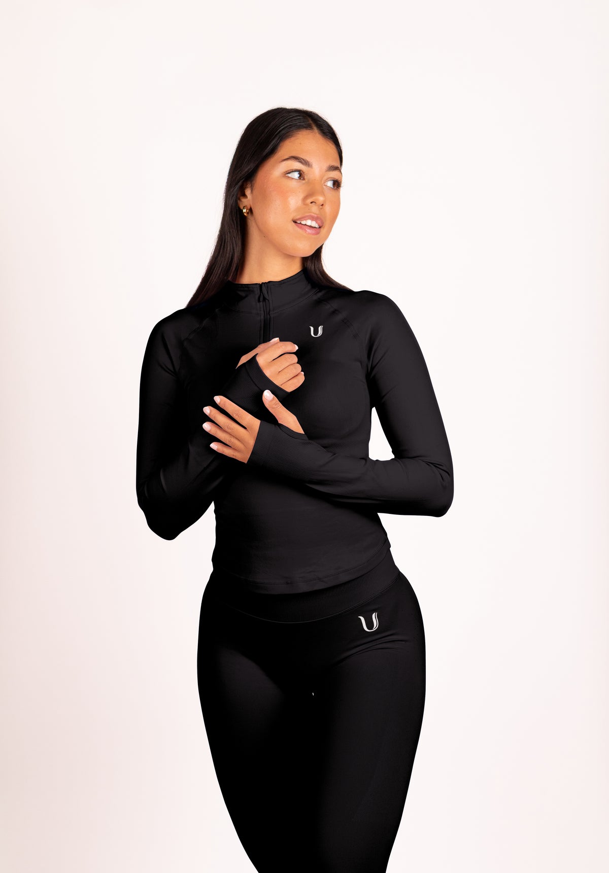 Beau Half Zip Long Sleeve Top Black - Women's activewear detail