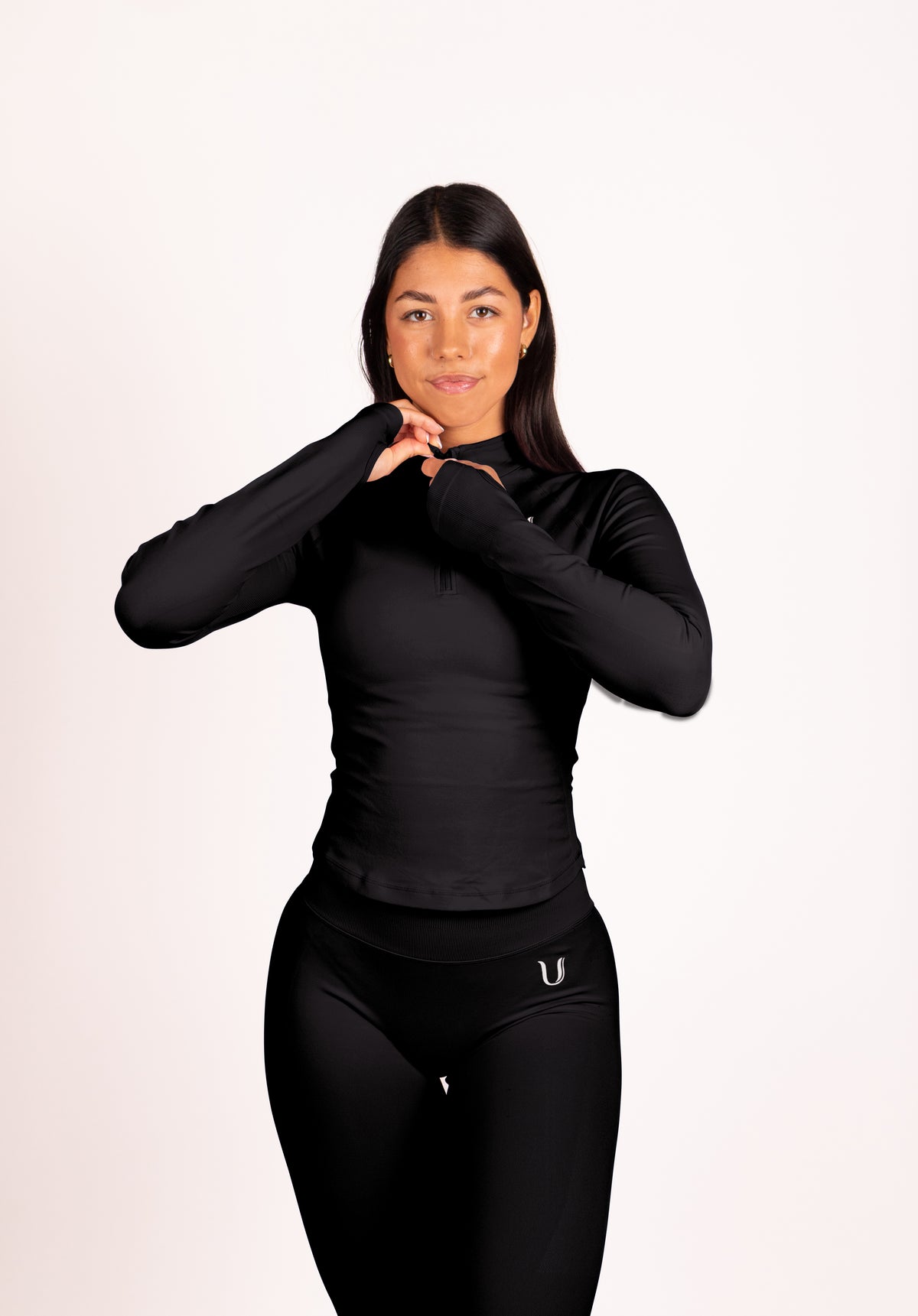 Beau Half Zip Long Sleeve Top Black - Women's workout clothing back view