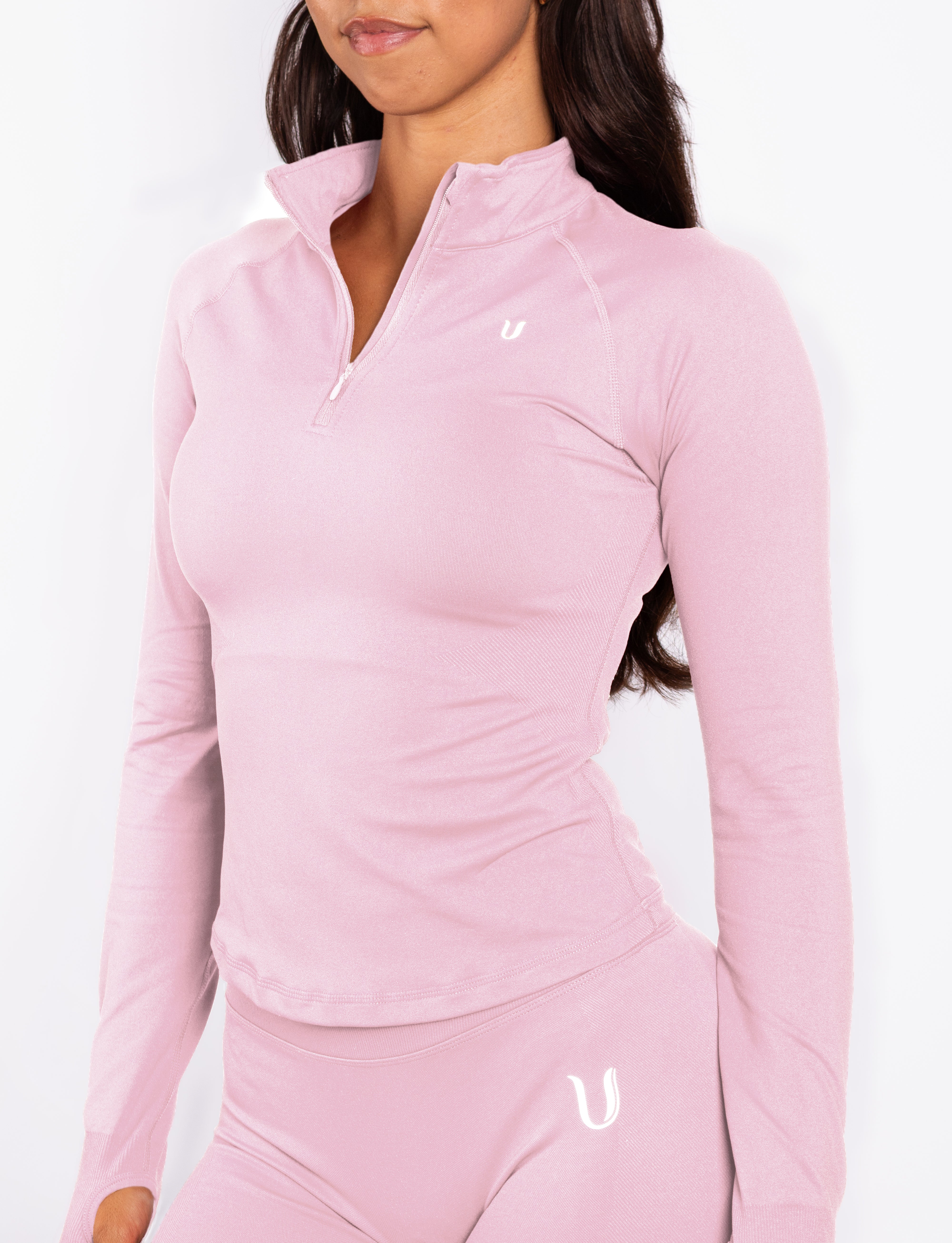 Beau | Half Zip Long Sleeve Top Pink