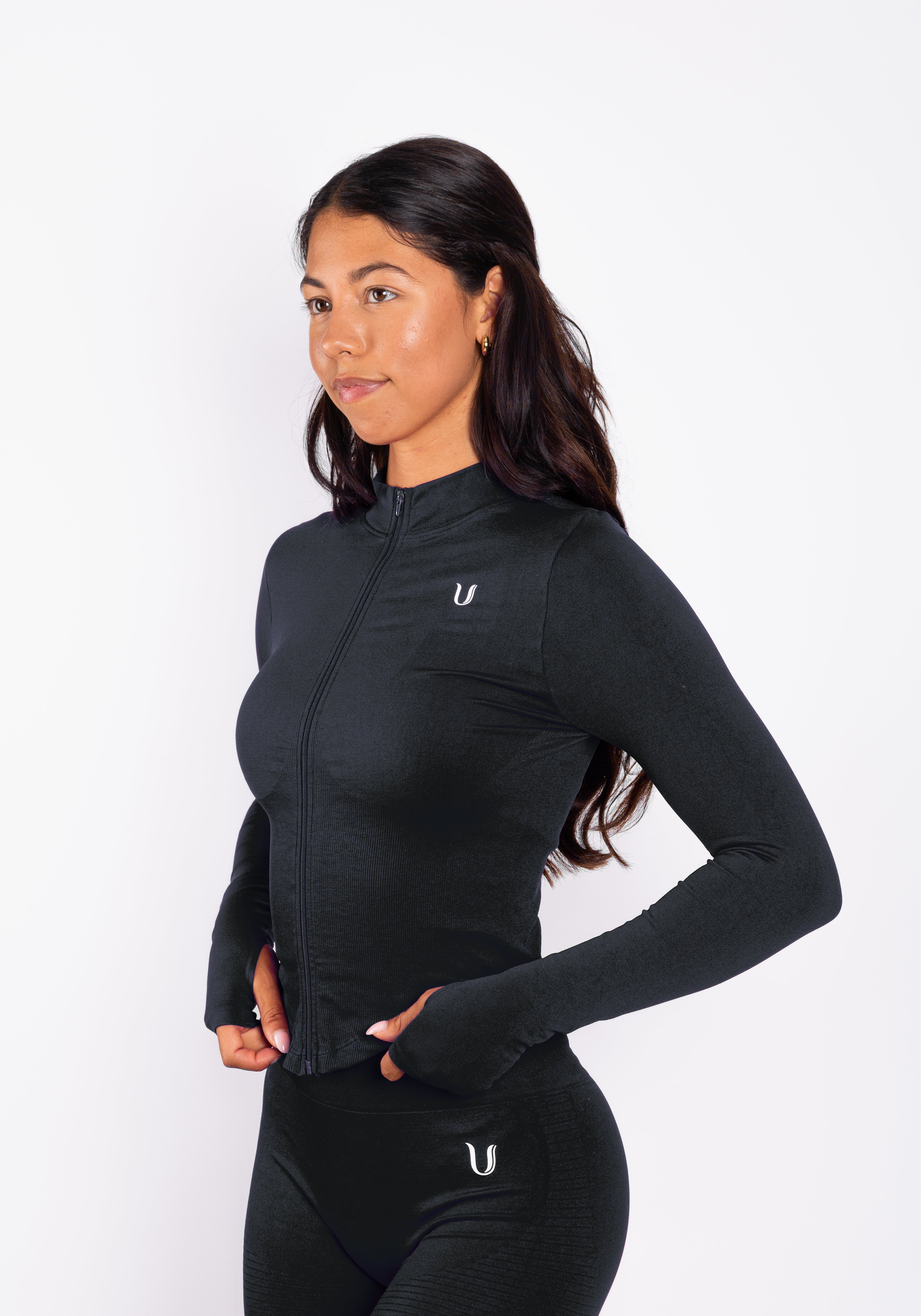 Bibi | Ribbed Seamless Zip Jacket – Black