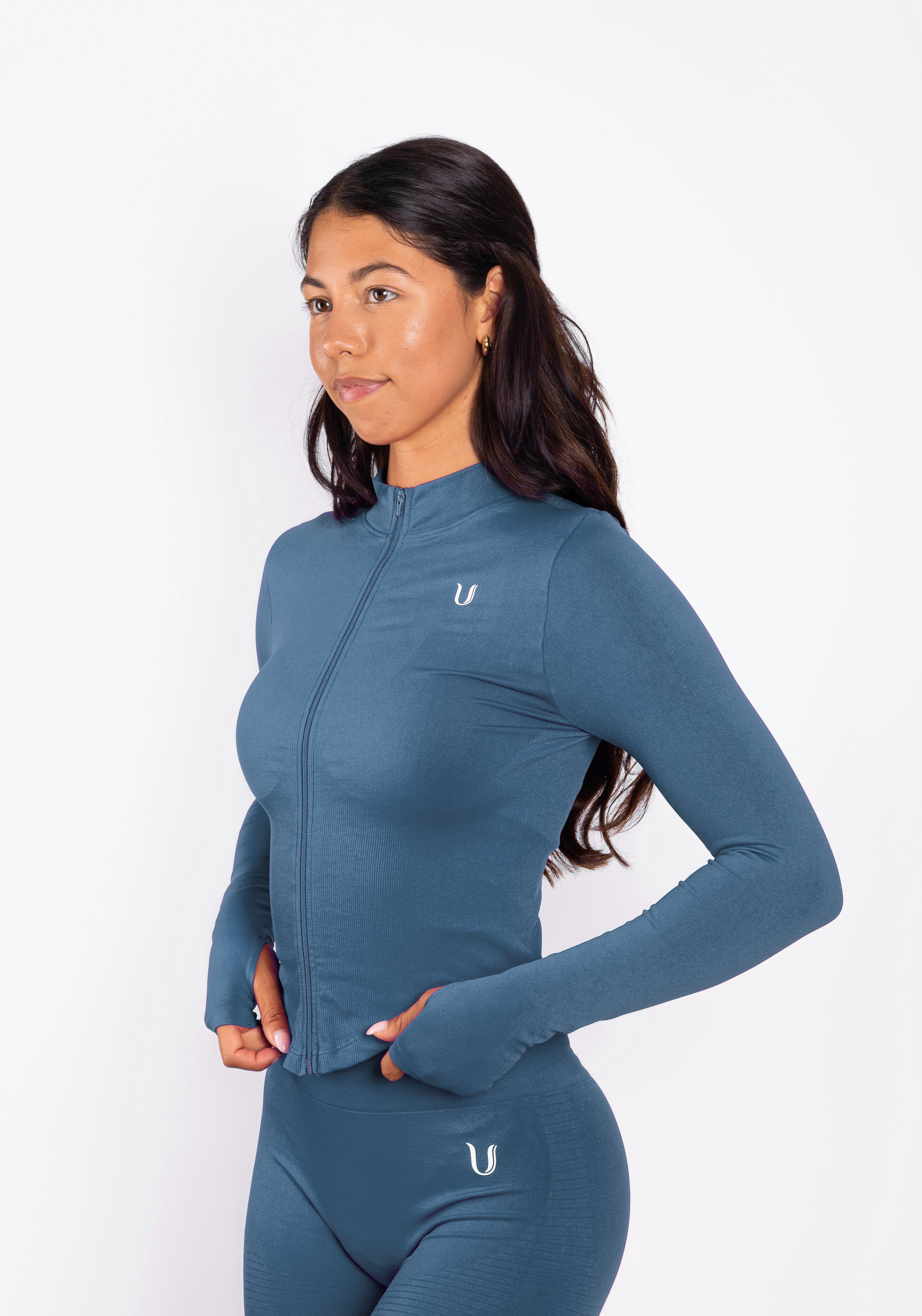 Bibi | Ribbed Seamless Zip Jacket – Blue