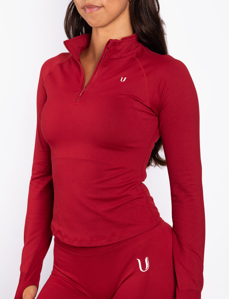 Beau | Half Zip Long Sleeve Top - Red