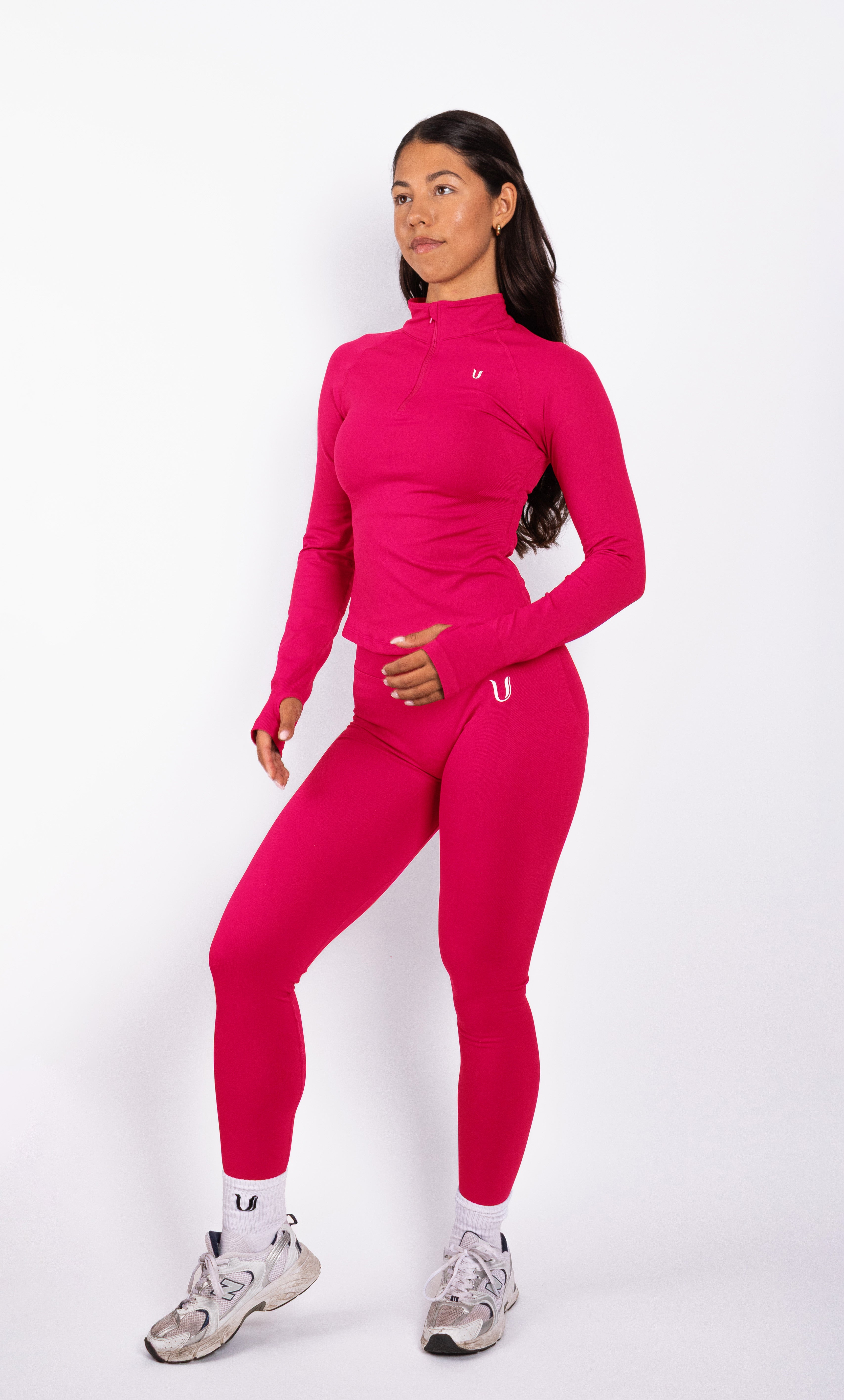 Beau | Half Zip Long Sleeve Top - Pink