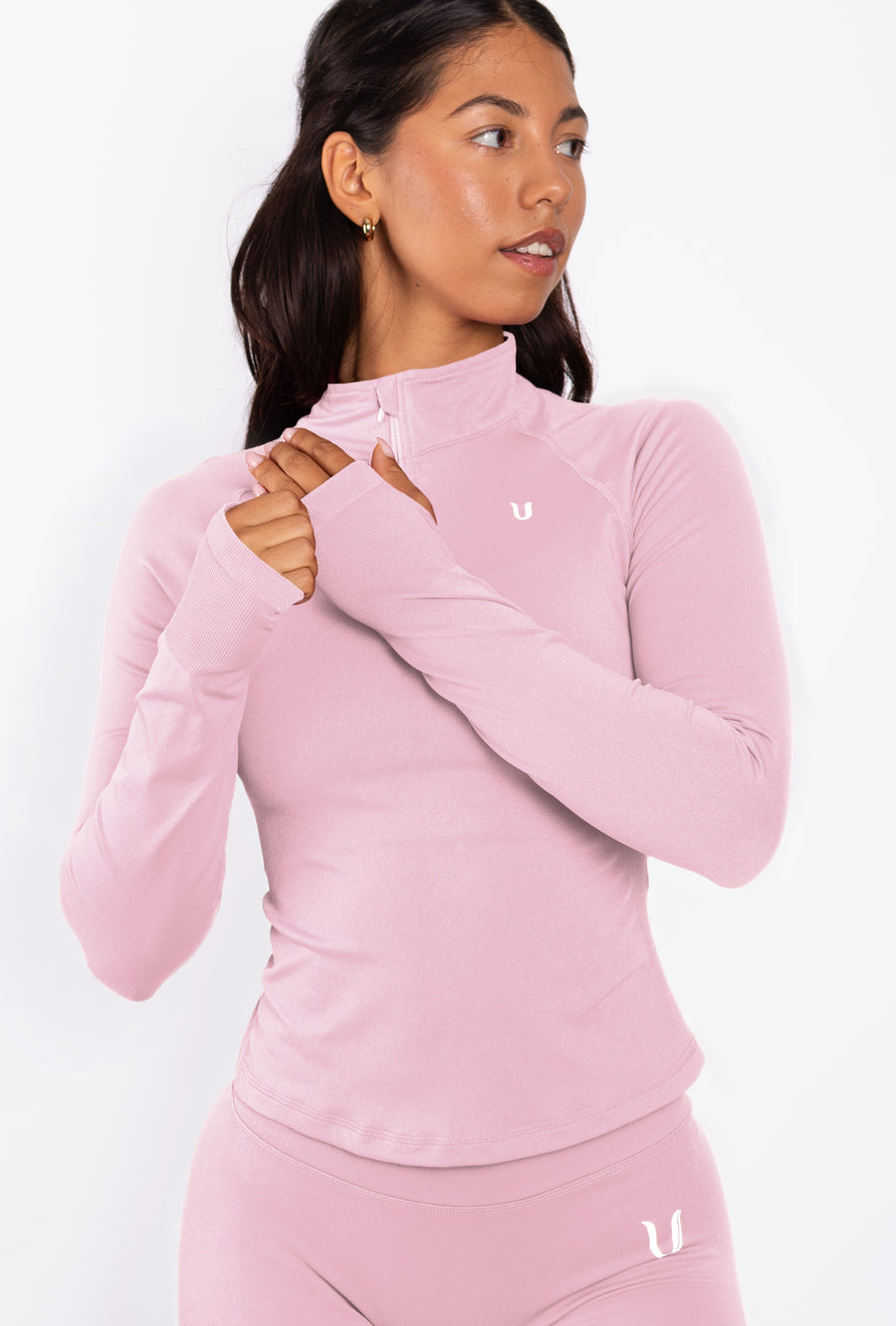 Beau | Half Zip Long Sleeve Top - Pink
