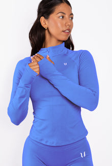 Beau | Half Zip Long Sleeve Top Blue